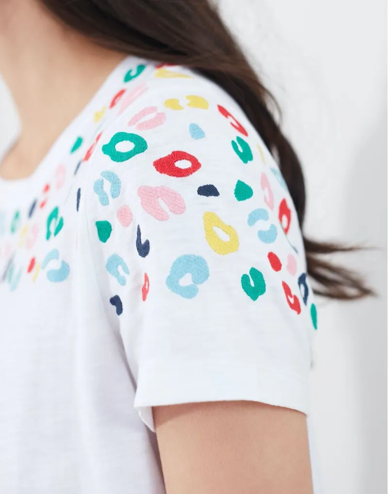 Joules Ladies Embroidered Carley Leopard Border T-Shirt-1